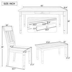 6-piece Gray Wood Top Bar Table Set Dining Room Set Seats 6 with Bench by Wateday -Wateday Sales Store gray wateday dining room sets yj yuki9596885 fa 1000