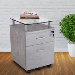Gray File Cabine with Glass Top and Casters by Wateday -Wateday Sales Store gray wateday file cabinets yj yuki9596618 31 1000