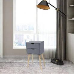 2-Drawer Gray Nightstand 28 in. H x 12 in. W x 16 in. D (Set of 2) by Wateday -Wateday Sales Store gray wateday nightstands yj yuki9595384 31 1000