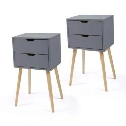 2-Drawer Gray Nightstand 28 in. H x 12 in. W x 16 in. D (Set of 2) by Wateday