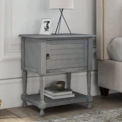 Two Built-in Shelves Cabinet Gray Nightstand with USB Charging Design, 27.5"H x 14.8"W x 21.2"L by Wateday -Wateday Sales Store gray wateday nightstands yj yuki9595408 31 1000