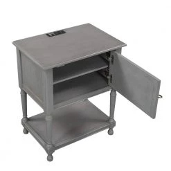 Two Built-in Shelves Cabinet Gray Nightstand with USB Charging Design, 27.5"H x 14.8"W x 21.2"L by Wateday -Wateday Sales Store gray wateday nightstands yj yuki9595408 4f 1000