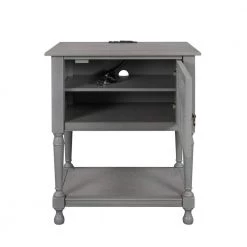 Two Built-in Shelves Cabinet Gray Nightstand with USB Charging Design, 27.5"H x 14.8"W x 21.2"L by Wateday -Wateday Sales Store gray wateday nightstands yj yuki9595408 c3 1000