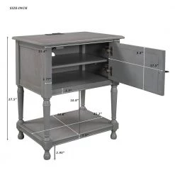 Two Built-in Shelves Cabinet Gray Nightstand with USB Charging Design, 27.5"H x 14.8"W x 21.2"L by Wateday -Wateday Sales Store gray wateday nightstands yj yuki9595408 fa 1000