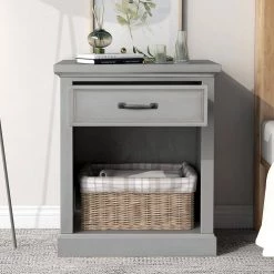 1-Drawer Gray Nightstand, 26"H x 15.9"W x 22"L by Wateday 13 1-Drawer Gray Nightstand, 26"H x 15.9"W x 22"L by Wateday -Wateday Sales Store gray wateday nightstands yj yuki9595409 31 1000