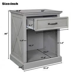 1-Drawer Gray Nightstand, 26"H x 15.9"W x 22"L by Wateday 12 1-Drawer Gray Nightstand, 26"H x 15.9"W x 22"L by Wateday -Wateday Sales Store gray wateday nightstands yj yuki9595409 44 1000