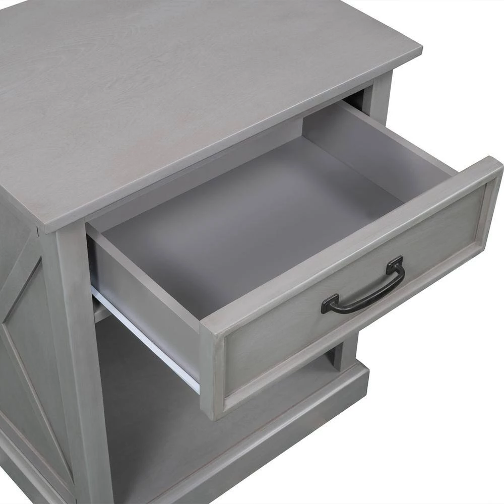 1-Drawer Gray Nightstand, 26"H x 15.9"W x 22"L by Wateday 4 1-Drawer Gray Nightstand, 26"H x 15.9"W x 22"L by Wateday - Image 4