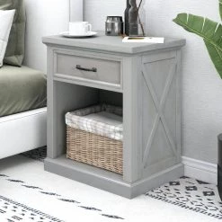 1-Drawer Gray Nightstand, 26"H x 15.9"W x 22"L by Wateday 9 1-Drawer Gray Nightstand, 26"H x 15.9"W x 22"L by Wateday -Wateday Sales Store gray wateday nightstands yj yuki9595409 c3 1000