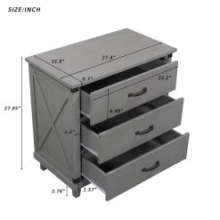 3-Drawer Gray Nightstand 27.95 in. H x 27.4 in. W x 15.9 in. D by Wateday -Wateday Sales Store gray wateday nightstands yj yuki9596537 44 1000