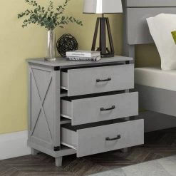 3-Drawer Gray Nightstand 27.95 in. H x 27.4 in. W x 15.9 in. D by Wateday -Wateday Sales Store gray wateday nightstands yj yuki9596537 c3 1000