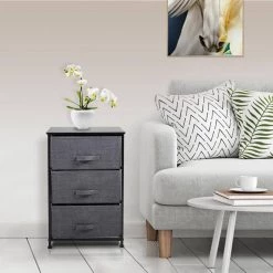 3-Drawer Gray Non-Woven Nightstand 27.95 in. H x 17.72 in. W x 11.81 in. D by Wateday -Wateday Sales Store gray wateday nightstands yj yuki9596539 31 1000