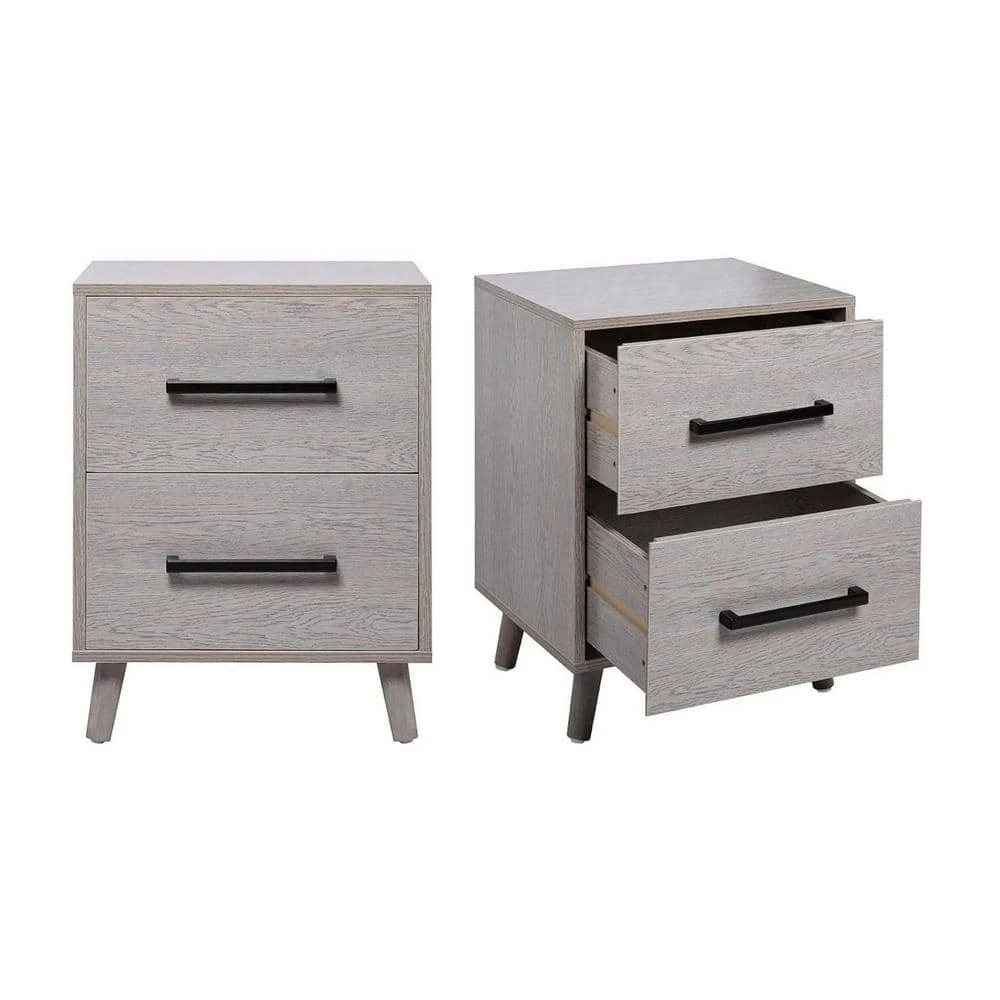 2-Drawer Gray Nightstand 23.60 in. H x 17.70 in. W x 13.80 in. D, Set of 2 by Wateday 1 2-Drawer Gray Nightstand 23.60 in. H x 17.70 in. W x 13.80 in. D, Set of 2 by Wateday