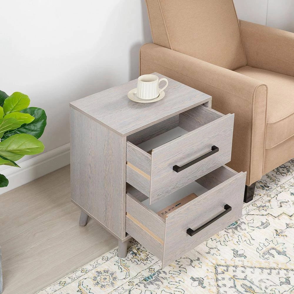 2-Drawer Gray Nightstand 23.60 in. H x 17.70 in. W x 13.80 in. D, Set of 2 by Wateday 3 2-Drawer Gray Nightstand 23.60 in. H x 17.70 in. W x 13.80 in. D, Set of 2 by Wateday - Image 3