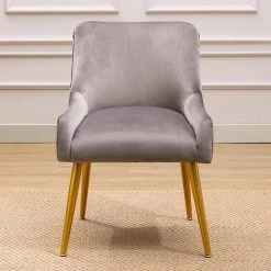 Modern Gray Velvet Office Chair with Swoop Arm Metal Legs by Wateday -Wateday Sales Store gray wateday office stools yj pp281998aad 31 1000