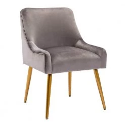 Modern Gray Velvet Office Chair with Swoop Arm Metal Legs by Wateday