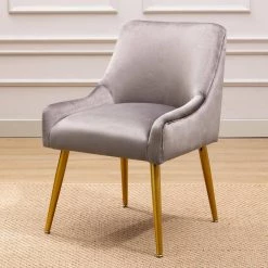 Modern Gray Velvet Office Chair with Swoop Arm Metal Legs by Wateday -Wateday Sales Store gray wateday office stools yj pp281998aad c3 1000
