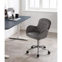 Gray Velvet Swivel Shell Office Chair with Non-adjustable Arms by Wateday -Wateday Sales Store gray wateday office stools yj yuki9595008 31 1000