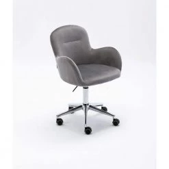 Gray Velvet Swivel Shell Office Chair with Non-adjustable Arms by Wateday