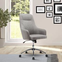 Gray Upholstered High Back Rolling Office Chair with Arms by Wateday -Wateday Sales Store gray wateday office stools yj yuki9595039 31 1000