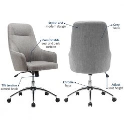 Gray Upholstered High Back Rolling Office Chair with Arms by Wateday -Wateday Sales Store gray wateday office stools yj yuki9595039 4f 1000