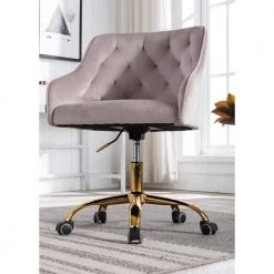 Gray Velvet Fabric Upholstered Office Chair with Arms by Wateday -Wateday Sales Store gray wateday office stools yj yuki9595048 31 1000