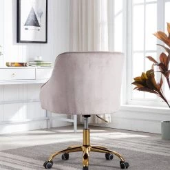 Gray Velvet Fabric Upholstered Office Chair with Arms by Wateday -Wateday Sales Store gray wateday office stools yj yuki9595048 4f 1000