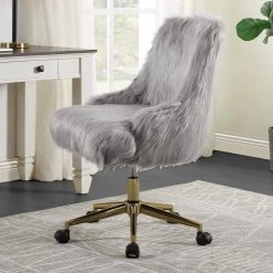 Gray Faux Fur Office Chair without Arm by Wateday -Wateday Sales Store gray wateday office stools yj yuki9595102 31 1000