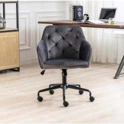 Gray Velvet Office Executive Chairs with Arms by Wateday -Wateday Sales Store gray wateday office stools yj yuki9596469 c3 1000
