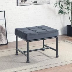 Gray Velvet Ottoman with Metal Base by Wateday -Wateday Sales Store gray wateday ottomans yj yuki9595852 31 1000