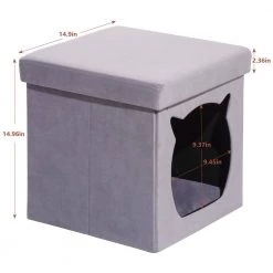 Gray Velvet Folding Ottoman with Cat Bed by Wateday -Wateday Sales Store gray wateday ottomans yj yuki9595853 1f 1000
