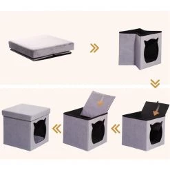 Gray Velvet Folding Ottoman with Cat Bed by Wateday -Wateday Sales Store gray wateday ottomans yj yuki9595853 4f 1000
