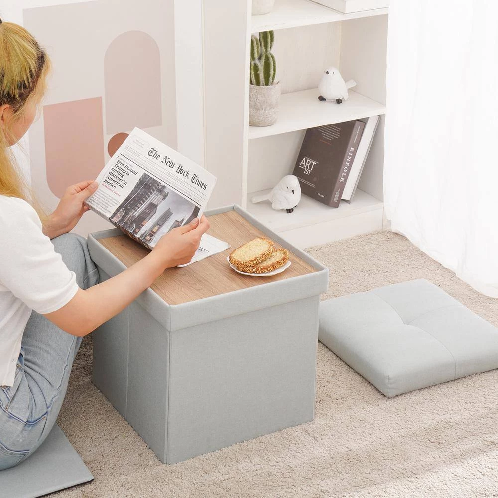 Gray Fabric Foldable Storage Ottoman by Wateday 6 Gray Fabric Foldable Storage Ottoman by Wateday - Image 6