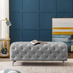 Gray Button Tufted Ottoman Bench by Wateday -Wateday Sales Store gray wateday ottomans yj yuki9596186 31 1000