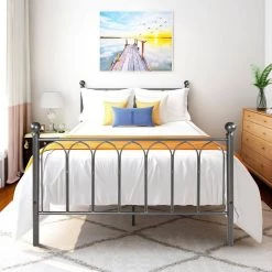 Gray Full Size Bed Frame by Wateday -Wateday Sales Store gray wateday panel beds yj yuki9596555 31 1000