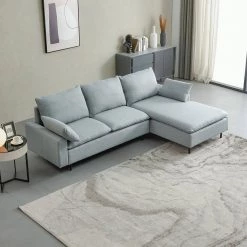 99.60 in. W Square Arm 2-Piece L-Shaped Linen Sectional Sofa in Gray with Left Chaise by Wateday -Wateday Sales Store gray wateday sectional sofas yj yuki9596459 31 1000