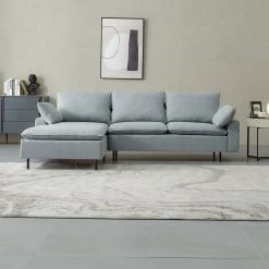 99.60 in. W Square Arm 2-Piece L-Shaped Linen Sectional Sofa in Gray with Right Chaise by Wateday -Wateday Sales Store gray wateday sectional sofas yj yuki9596465 31 1000