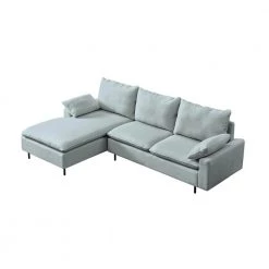 99.60 in. W Square Arm 2-Piece L-Shaped Linen Sectional Sofa in Gray with Right Chaise by Wateday