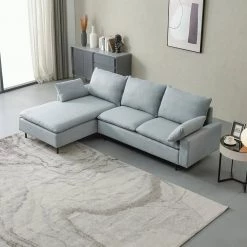 99.60 in. W Square Arm 2-Piece L-Shaped Linen Sectional Sofa in Gray with Right Chaise by Wateday -Wateday Sales Store gray wateday sectional sofas yj yuki9596465 c3 1000