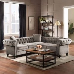 80 in. W Rolled Arm 1-Piece Velvet L-shaped Sectional Sofa in Gray with 3 Pillows by Wateday -Wateday Sales Store gray wateday sectional sofas yj yuki9596647 31 1000