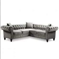 80 in. W Rolled Arm 1-Piece Velvet L-shaped Sectional Sofa in Gray with 3 Pillows by Wateday