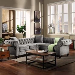 80 in. W Rolled Arm 1-Piece Velvet L-shaped Sectional Sofa in Gray with 3 Pillows by Wateday -Wateday Sales Store gray wateday sectional sofas yj yuki9596647 c3 1000