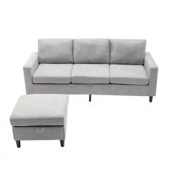 77.90 in. W Square Arm 2-piece Linen L-Shape Sectional Sofa in Gray by Wateday