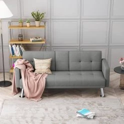 73.23 in. W Flared Arm Fabric Modern Straight Convertible Folding Sleeper Sofa in Gray Seats by Wateday -Wateday Sales Store gray wateday sofas couches yj yuki9596361 31 1000