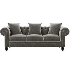 80 in. Wide Rolled Arm Velvet Modern Straight Sofa in Gray with 3 Pillows by Wateday