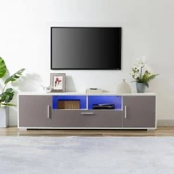 63 in. Gray TV Stand with 1-Drawer Fits TV's up to 65 in. with LED Lights, 2 Doors by Wateday -Wateday Sales Store gray wateday tv stands yj yuki9595940 31 1000