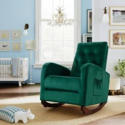 Green Velvet High Back Rocking Chair by Wateday -Wateday Sales Store green wateday accent chairs yj yuki9596092 31 1000
