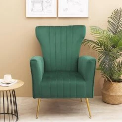 Green Velvet Wingback Arm Side Chair by Wateday -Wateday Sales Store green wateday accent chairs yj yuki9596573 31 1000