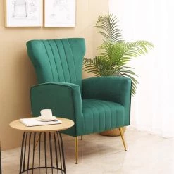 Green Velvet Wingback Arm Side Chair by Wateday -Wateday Sales Store green wateday accent chairs yj yuki9596573 4f 1000