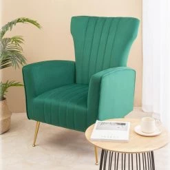 Green Velvet Wingback Arm Side Chair by Wateday -Wateday Sales Store green wateday accent chairs yj yuki9596573 c3 1000