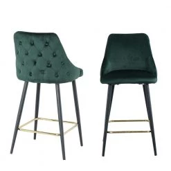 40.50 in. Green Low Back Metal Frame Stool Height 28 in. Bar Stool with Velvet Seat (Set of 2) by Wateday